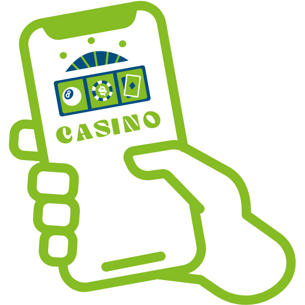 Illustration of a smartphone with the words casino on it.