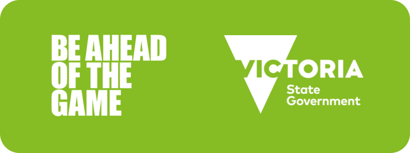 Be Ahead of the Game logo and Victoria State Government logo side by side.