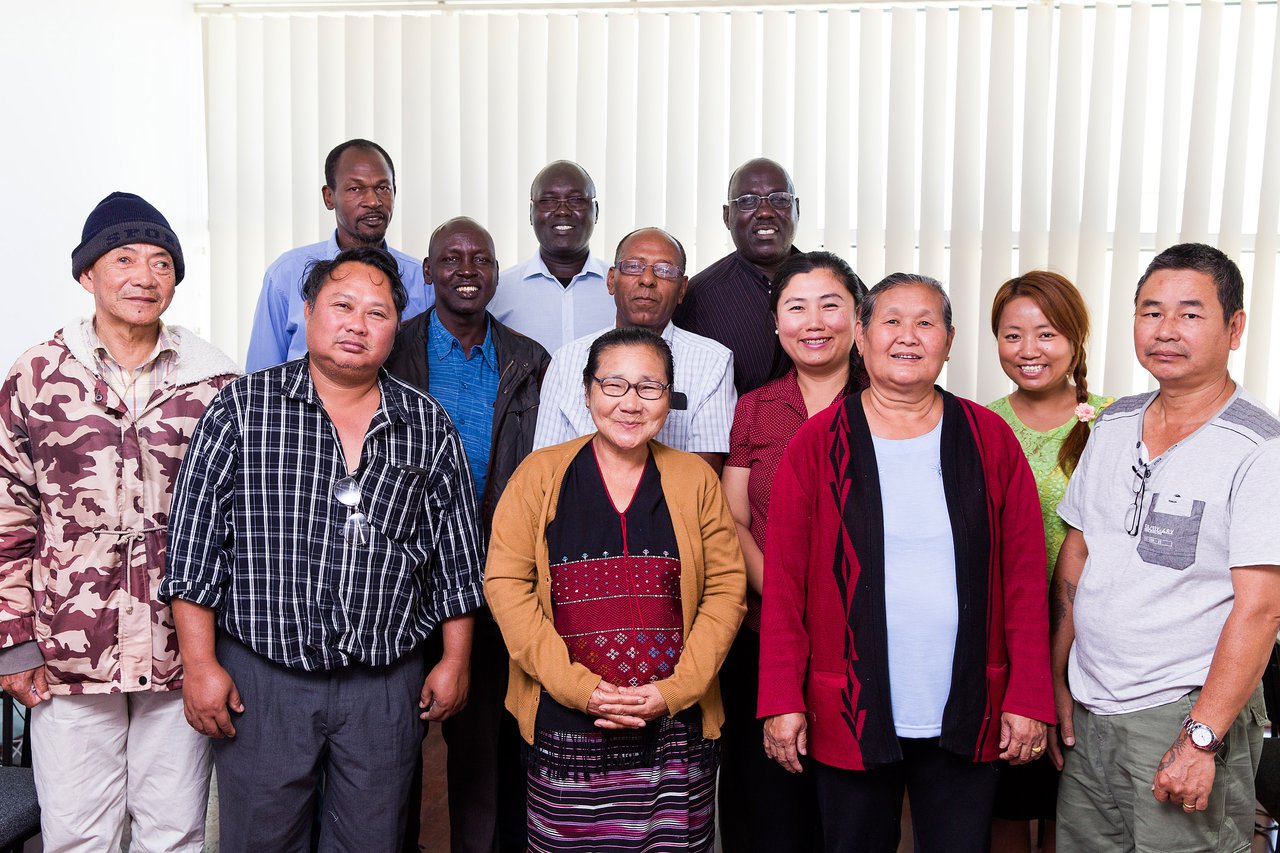 Participants in the Horn of Africa Communities Network workshops with network managing director Terefe Aborete